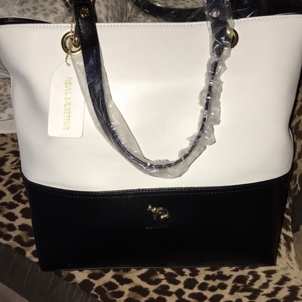 Emma Fox Black & White Leather Tote